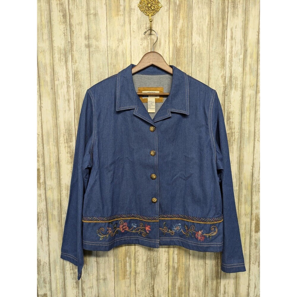 Vtg Koret City Blues Denim Jacket Embroidered Floral Southwestern Prairie PL